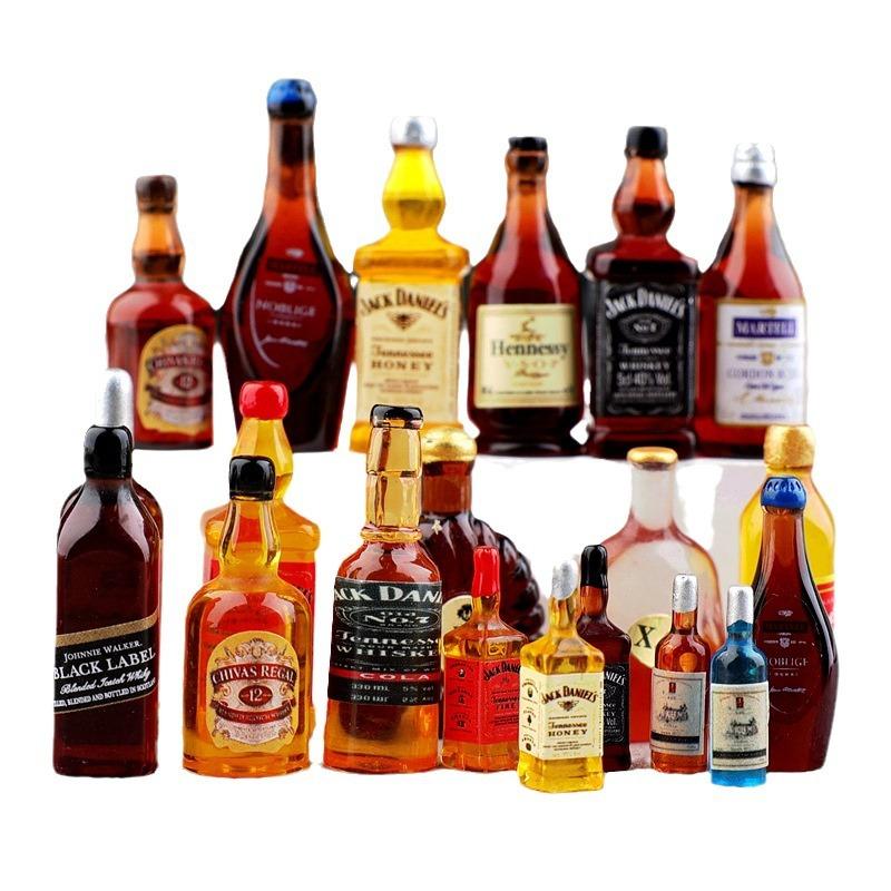 Mini Resin Wine Bottle Micro Landscape DIY Phone Case Decoration Cream Small Liquor Bottle Keychain Pendant Beer Bottle Craft Supplies 6Pcs
