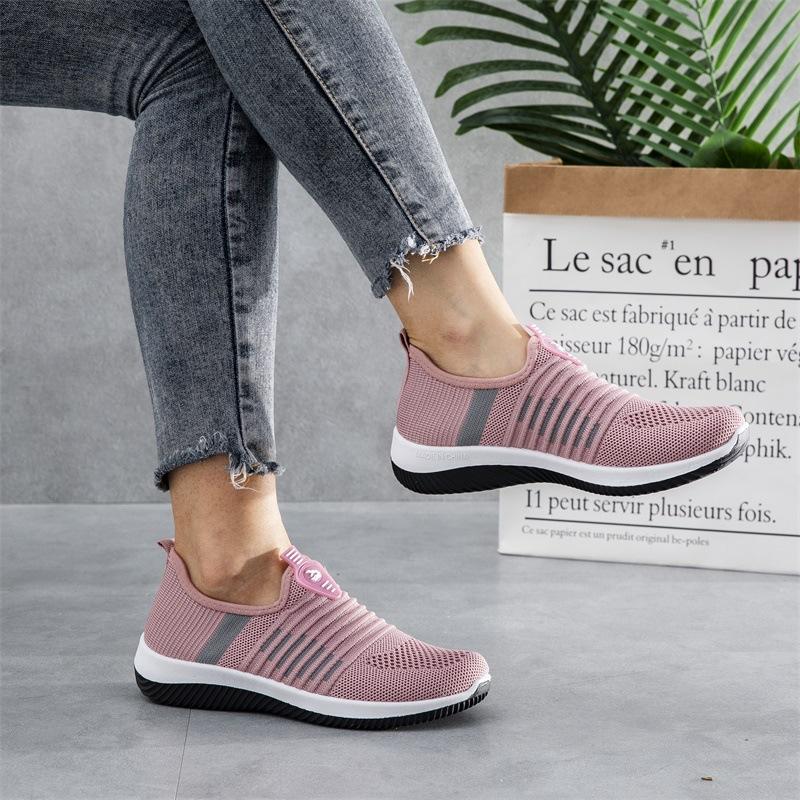 

BAIRUILUN Легкая повседневная обувь Дышащая сетка Женская повседневная обувь слипоны Вулканизированная мягкая женская обувь Женские кроссовки 41 розовый