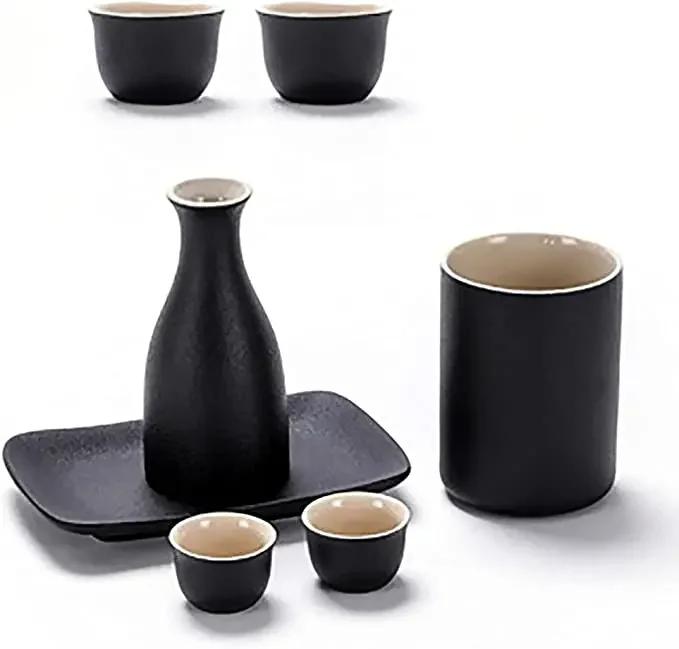Vintage Ceramic Sake Pot Cups Set Traditional Durable Crafts Gift Groove Design Creative for Cupboard Cabinet Drawer Home