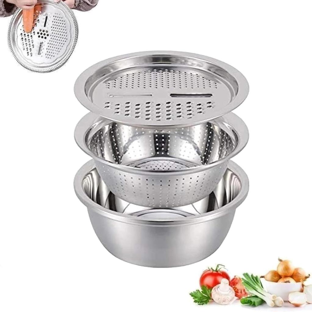 Lavabo Multifuncional De Acero Inoxidable, Rallador De Acero Inoxidable 3 En 1, Cesta De Drenaje De Lavabo Sólido, Tazón De Lavado, Juego De Tazones De Lavado De Frutas Y Verduras
