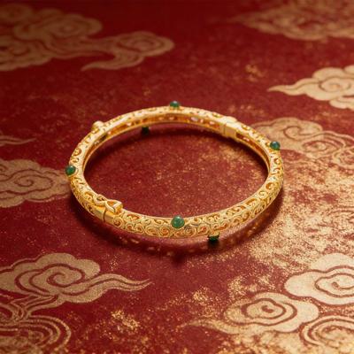 Brățară marinară din jad verde chinezesc: Bijuterie de Mână Retro cu Nori Auspicioși pentru Femei