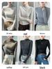 Women's H393 High-Neck Slimming Base Layer: Warm Long-Sleeve Solid Mid-Neck T-Shirt for Autumn/Winter.