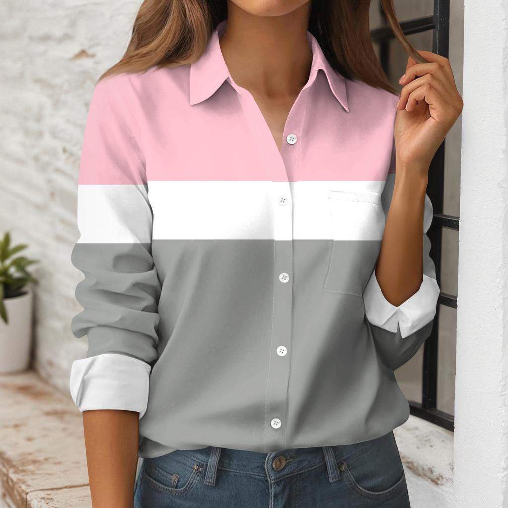 Women's Button Down Prints Shirt Long Sleeve Shirt Business Work Tops Casual With Pockets Jacket