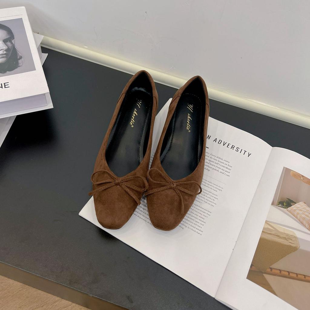 Small Inner Height Increase Women's Shoes, Sweet Suede Bow Round Head Single Shoes, Not Tired Feet, Shoes with Skirts In Summer