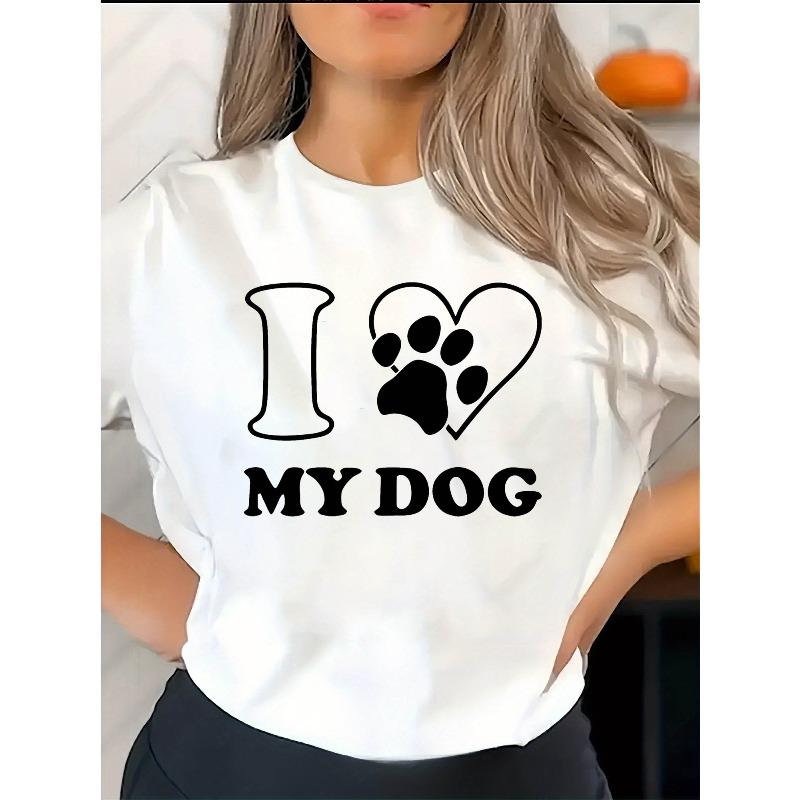 

European sizes Women s I Love Dogs Lettering T-Shirt - Cute Puppy & Dog Owner Outfits, Short Sleeve Round Neck Summer Top with Dog-Themed Print 4XL