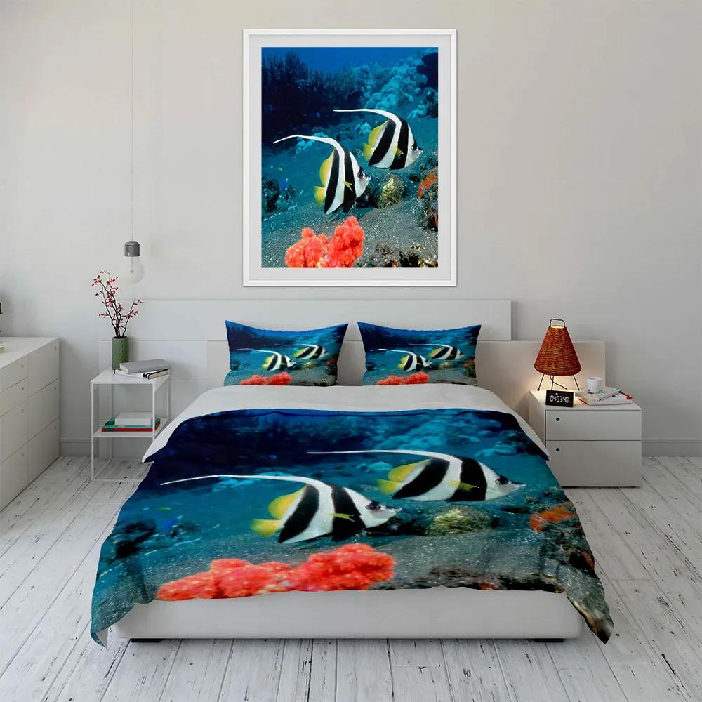 Tropical Fish Decor Set Ocean Multiple Sizes Kid's and Adults' Bedroom Exquisite 3PC Bedding Set Gift