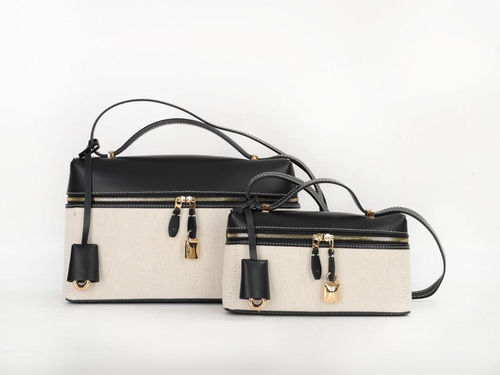 Niche High-End LP27 Women's Luxury Cowhide and Canvas Leather Shoulder Makeup Bag with Large Capacity.