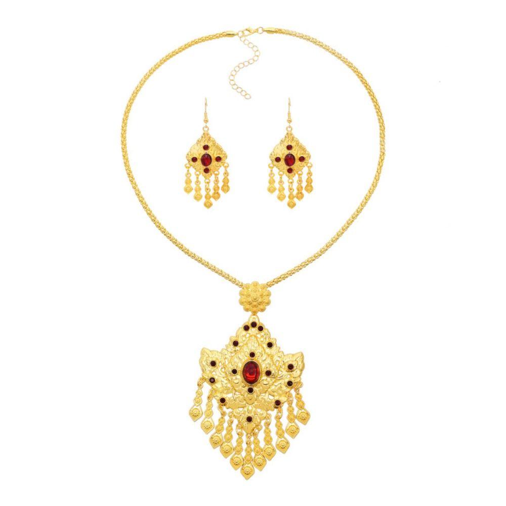 Ethnic Gold Plated Jewelry Set Zinc Zinc Alloy Women Jewelry Suit Fashion Necklace Earrings Set  Wedding