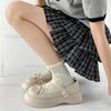 Fashion Fashion Black Beige PU Leather Women's Mary Jane Shoes Thick Bottom Bowknot Lace Decor Ladies Pumps Elegant Lolita Platform Shoe
