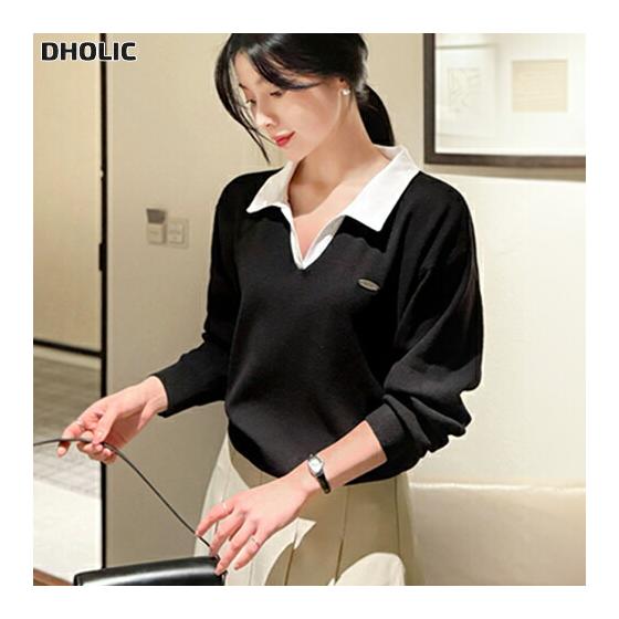 Women s Korean Fashion Tops Knit Long Sleeve Open Collar Color Scheme Layered Layered Style Stretchy Office Feminine Chic Simple Daily Mix and Match