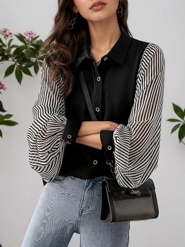 2026 European & American Fashion: Women's Chiffon Velvet Slimming Style Top for Spring/Autumn