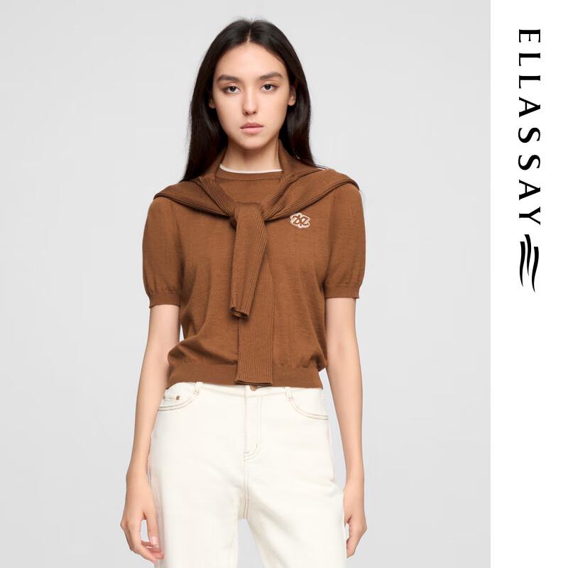 

ELLASSAY Women s Merino Wool Silk Blend Short Sleeve Knit Top S