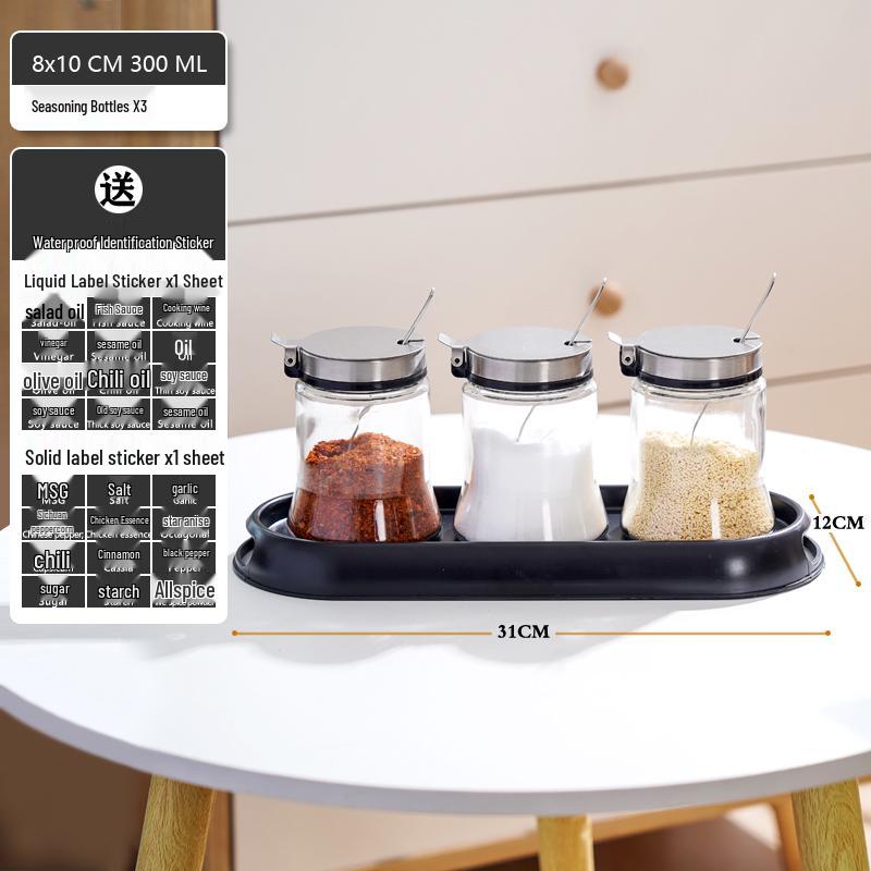 A3L Glass Seasoning and Condiment Set: Chili Jar, Oil Bottle, Soy Sauce & Vinegar Pot, Salt Jar for Restaurants & Hotels