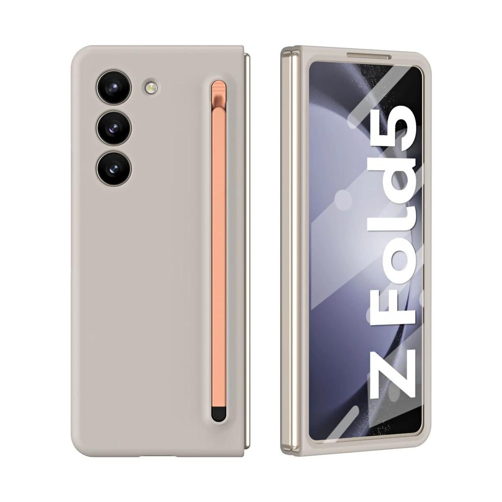 For Samsung Galaxy Z Fold 5 4 3 Case Skin-Friendly Colorful Touch Pen Folding with Screen Film Fold5 Shockproof Protection Cover