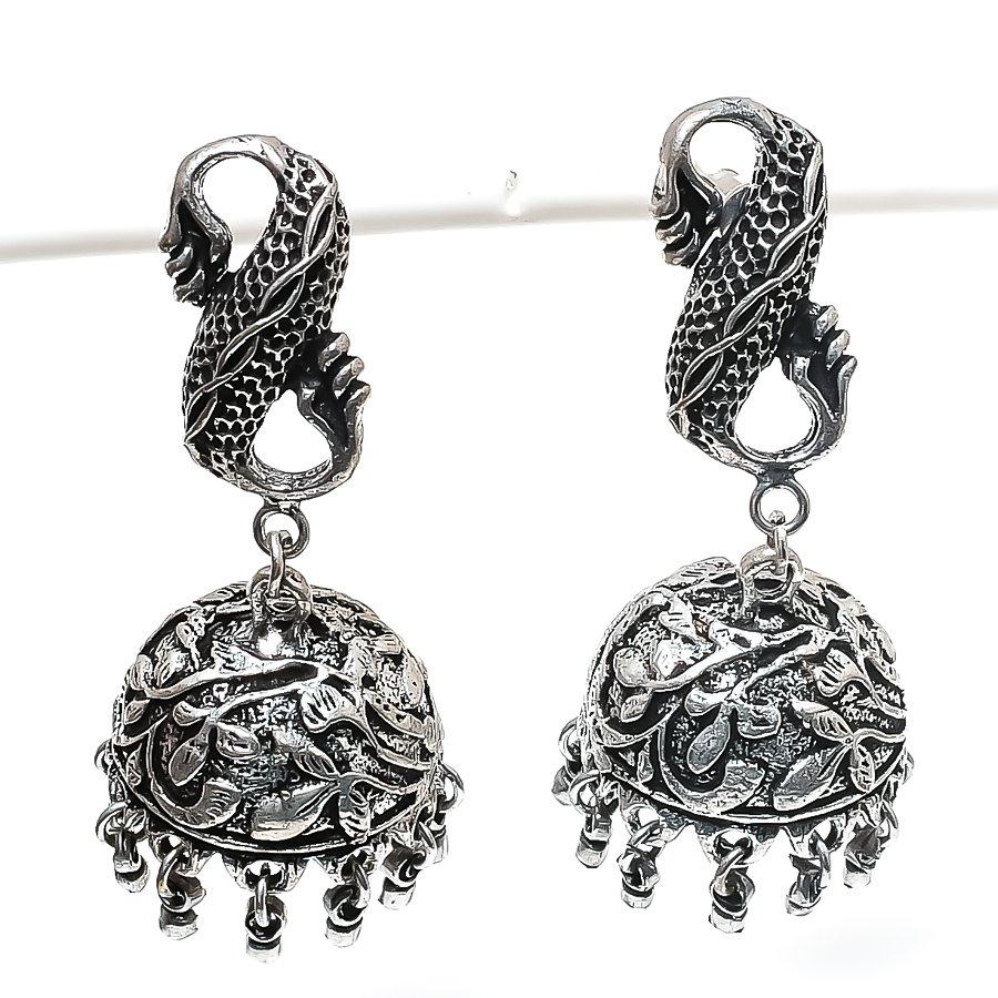 Vintage Look Gemstone 925 Sterling Silver Earring 2.36"