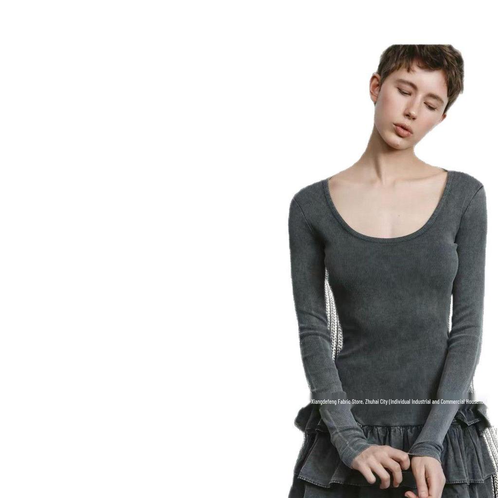 Wax-Dyed Washable Ribbed 2x2 Ice-Feel High Elastic 300g Retro Distressed Fabric, Salt-Fried Snowflakes Finish