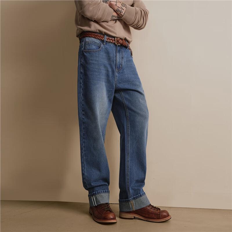 Giordano Men's Vintage Washed Straight-Leg Cat Whisker Jeans