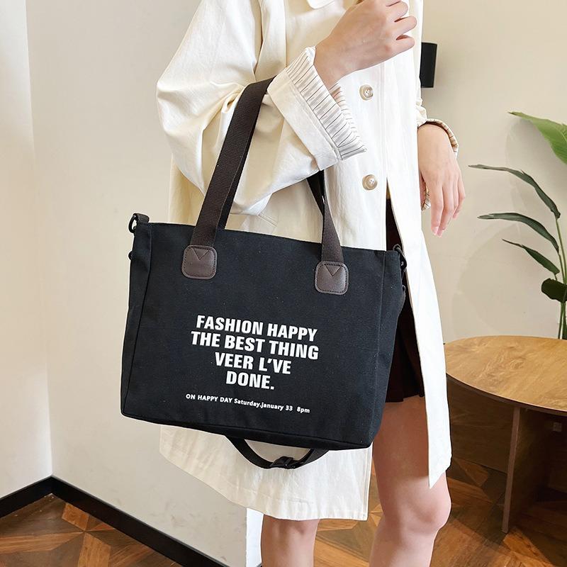 New Canvas Shoulder Bag Large Capacity Student Class Portable Tote Bag Letter Printing Messenger Bag