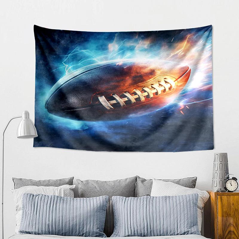 Flaming Football In Action Printed Tapestry, Wall Hanging,Livingroom, dormitory, Large Wall Decor, Fabric Decor Fan Birthday Gifts