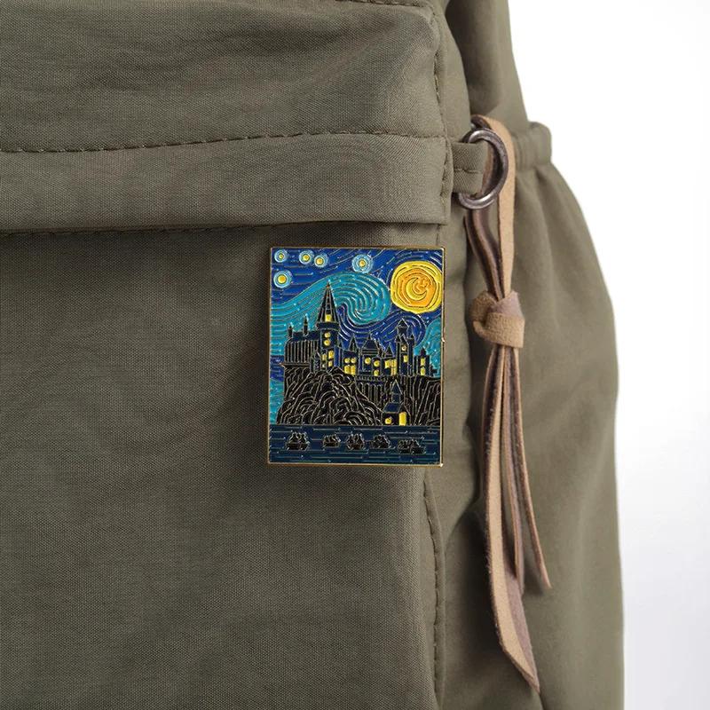 Starry Night Magic School Enamel Pins Custom Witch Wizard Castle Brooches Lapel Badges Punk Jewelry Gift for Fans Friends
