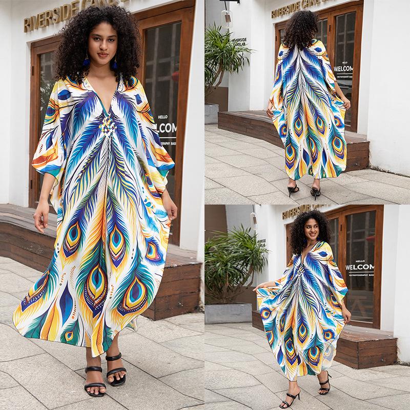 European & American Plus Size Printed Beach Cover-up Dress