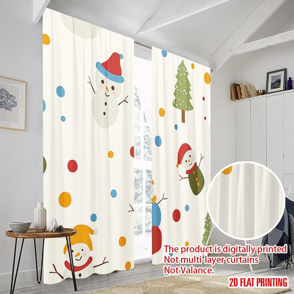2pcs,2D Plane Printing Curtains Digital Printed Cute Snowman Christmas Tree_b (2) Versatile Polyester Fabric (without Rod)