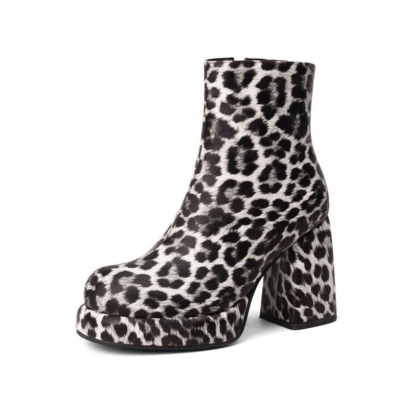 High Heel Platform Women Boots Fashion Leopard Zebra-stripe Punk Style Shoes Woman Custom Winter Women's Ankle Booties WSH4929