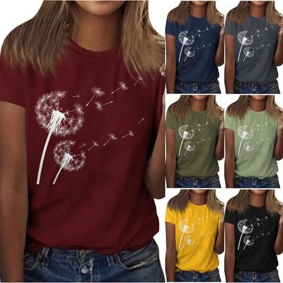 Women's Cute Printed Short Sleeve Round Neck Front Shoulder Vintage Short Sleeve Summer Loose Shirt Top