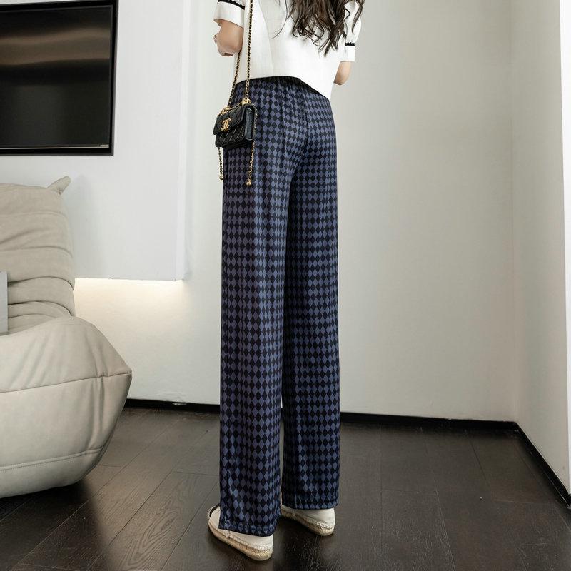 Women's High-Waist Plaid Wide-Leg Pants - Summer Slim Fit, Lightweight, Casual Drape Design