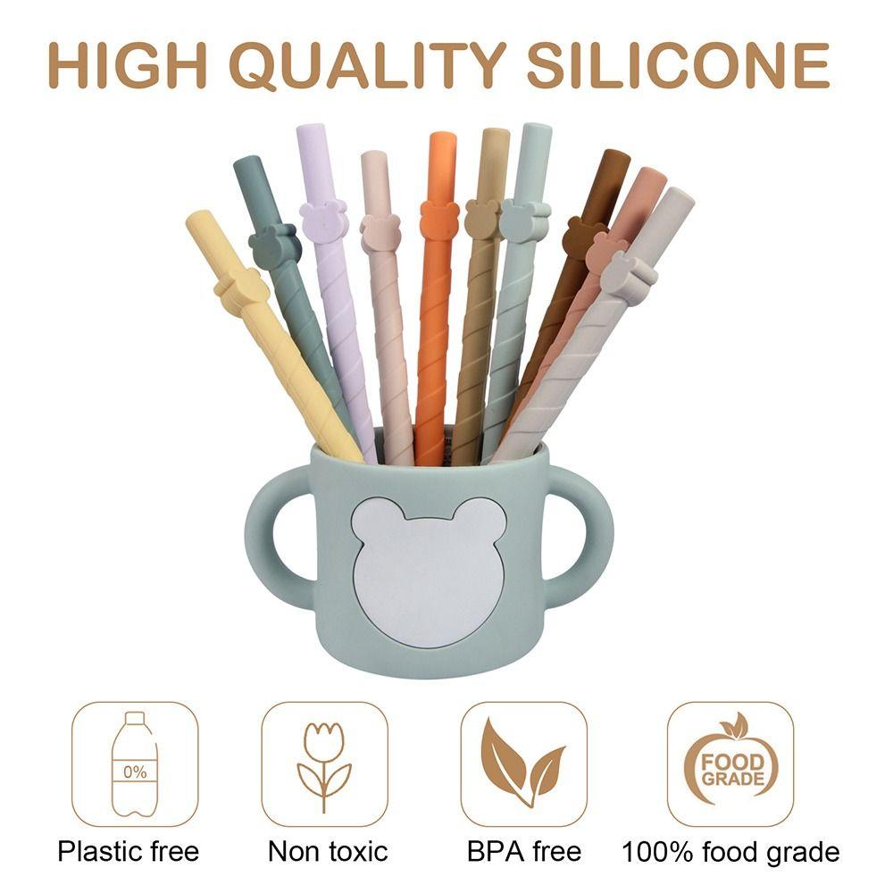 4Pcs Children's Milk Tea Straight Straws Food Grade Reusable Straws Creative Silicone Straws