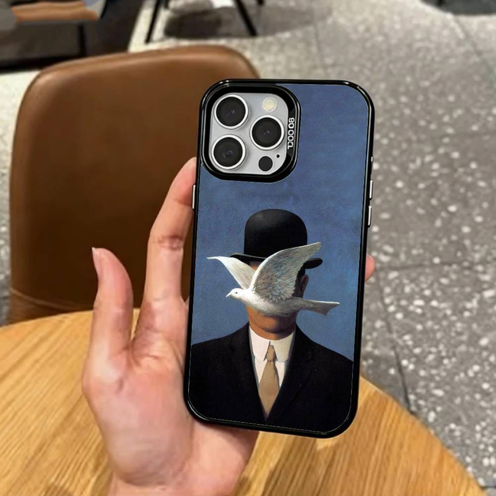 R-Rene M-Magritte Art Aesthetic   Phone Case For iPhone17,16,15,14,13,12,11 Plus,Pro Max Colored Silver Plated Inside Cover