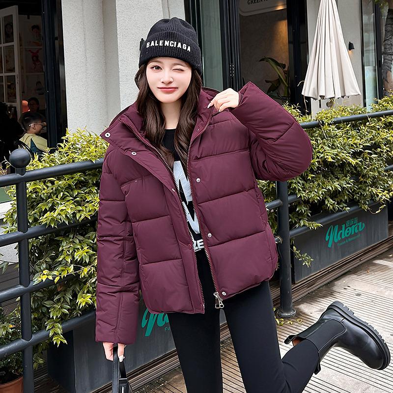 Winter new hooded women's simple solid color long-sleeved cold-proof short candy-colored bread clothes down cotton clothes