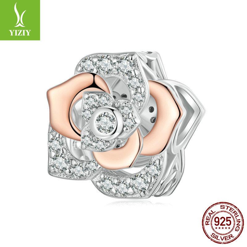 Sparkling Zircon Rose Diy Bracelet Beads Loose Beads, Romantic And Elegant S925 Sterling Silver Beads