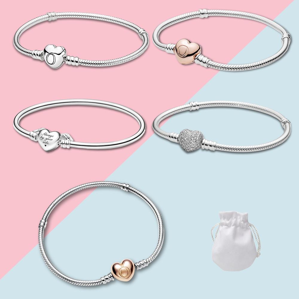 

Браслет в форме сердца S925, серебряная застежка-цепочка в виде змеи, подходит для оригинального европейского кулона из бисера, ювелирные изделия своими руками для женщин