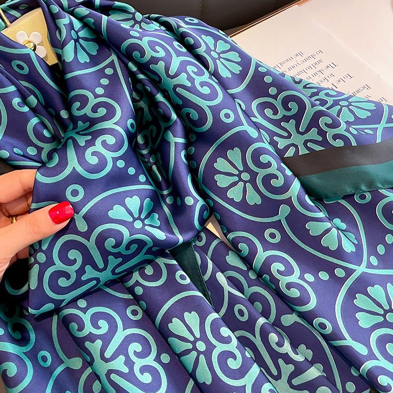 1116 Korean version of fashion simulation silk temperament long silk scarf women's autumn and winter warm scarf dual-purpose shawl spring and autumn