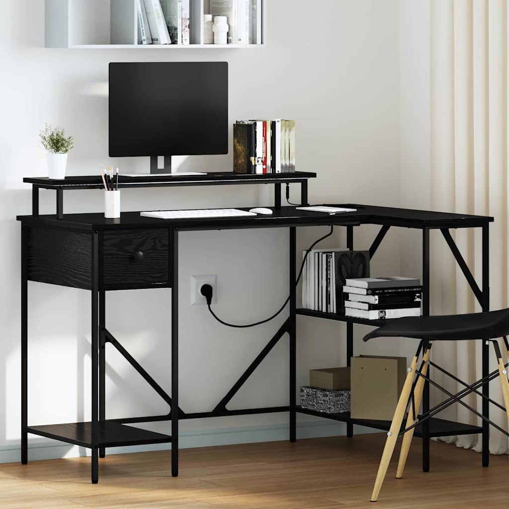 Desk with Shelf Black Oak Effect 120 X 79 X 86.5 Cm