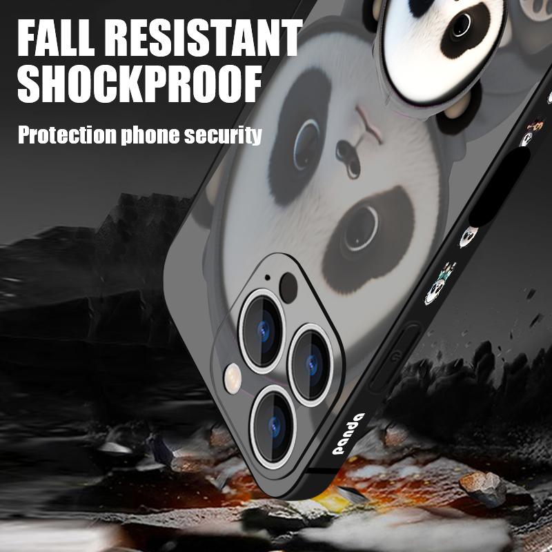 For iPhone 17 Pro Max Case Black Coat Panda Pattern Soft Silicone Lanyard Cover For iPhone 16 Pro Max Cover iPhone 15 14 13 12 11 16E Air