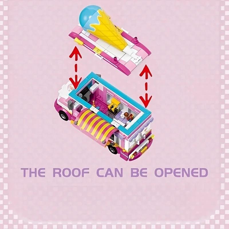 Ice Cream Truck Building Blocks City Street View Pink Car Ice Cream Store Asembly Bricks Children DIY Toys Holiday Gifts