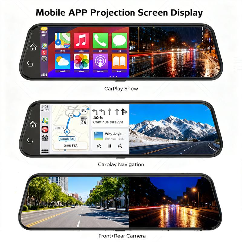 E-ACE 9.66 inch Dash Cam 4K HD WiFi Driving Recorder Carplay & Android Auto Night Vision Recorder Car DVR