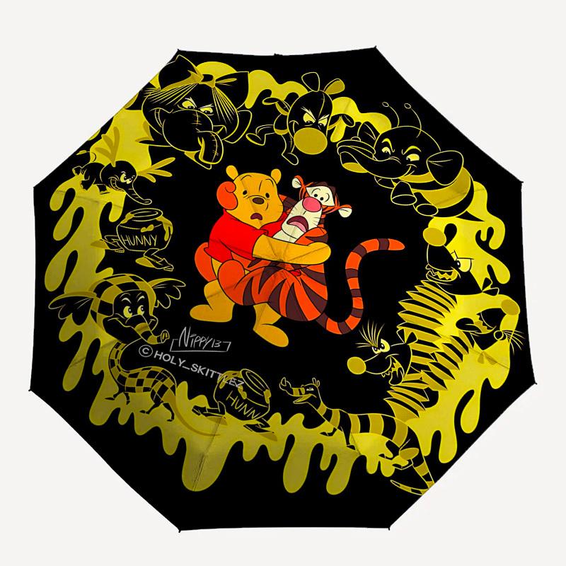 Winnie-the-Pooh, Honey Themed Automatic Opening and Closing Umbrella, Brightly Colored 8-rib Portable Umbrella, Suitable for Men and Women, A Perfect