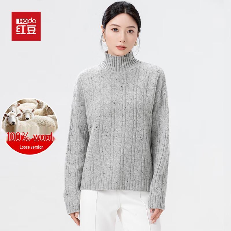 Hodo Women's 100% Pure Wool Loose-Fit Half-High Collar Sweater