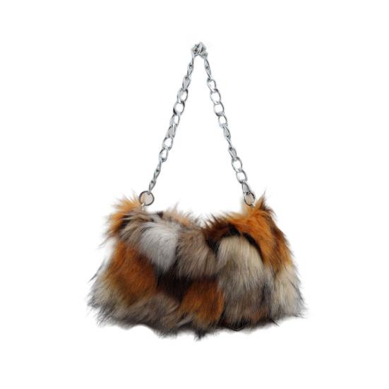 Leopard Print Fluffy Tote Ladies Faux Fur Shoulder Bag Furry Purse Fuzzy Handbag with Metal Chain Strap for Date Winter Daily Commute Party