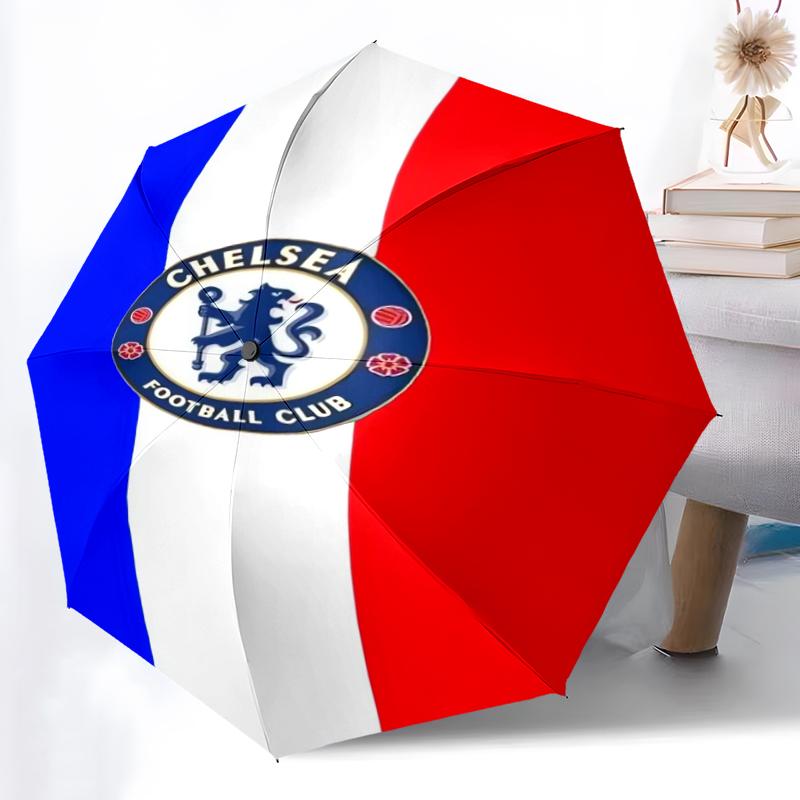 1pz Robusto Ombrello Automatico a 8 Stecche, Ombrello Chelsea FC, Stampato Digitalmente, Ombrello Pieghevole per Uso Esterno in Movimento