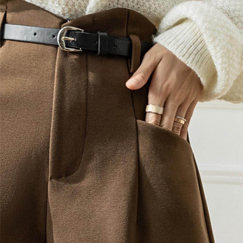 Tweed Shorts Women's Solid Color Casual High Waist Wide Leg Pants