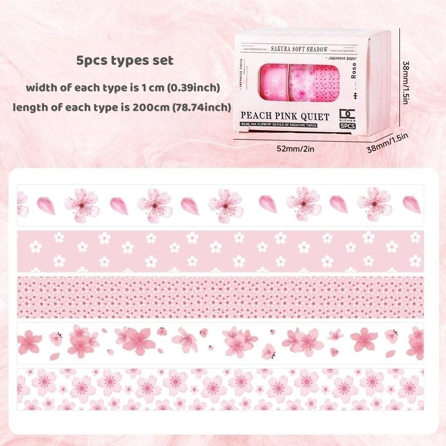 5 adet Sakura Çiçeği Washi Bant Seti Mini Bant Seti Yapışkan Maskeleme Bandı 1cm Dekorasyon Etiketleri Günlük DIY El İşi için
