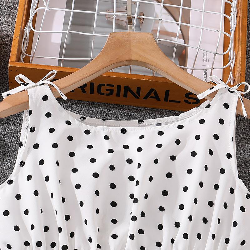 Children's Fashion Polka Dot Print Bow Halter Top Wide-leg Pants Set Autumn Girls' Sweet Set