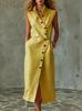 European and American solid color sleeveless dress women's summer lapel breasted breathable waist temperament dress