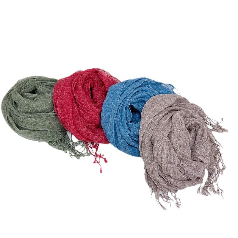 Monochrome Linen Scarf Hemp Gray Effect Couple Scarf Literary Tassel Shawl Solid Color High-End Silk Scarf