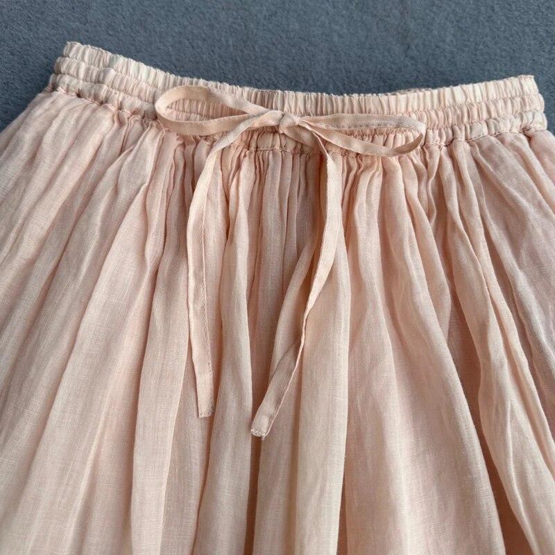 Johnature Japanese Patchwork Embroidery High Waist Women Skirts Summer All Match Vintage Loose Women Skirt