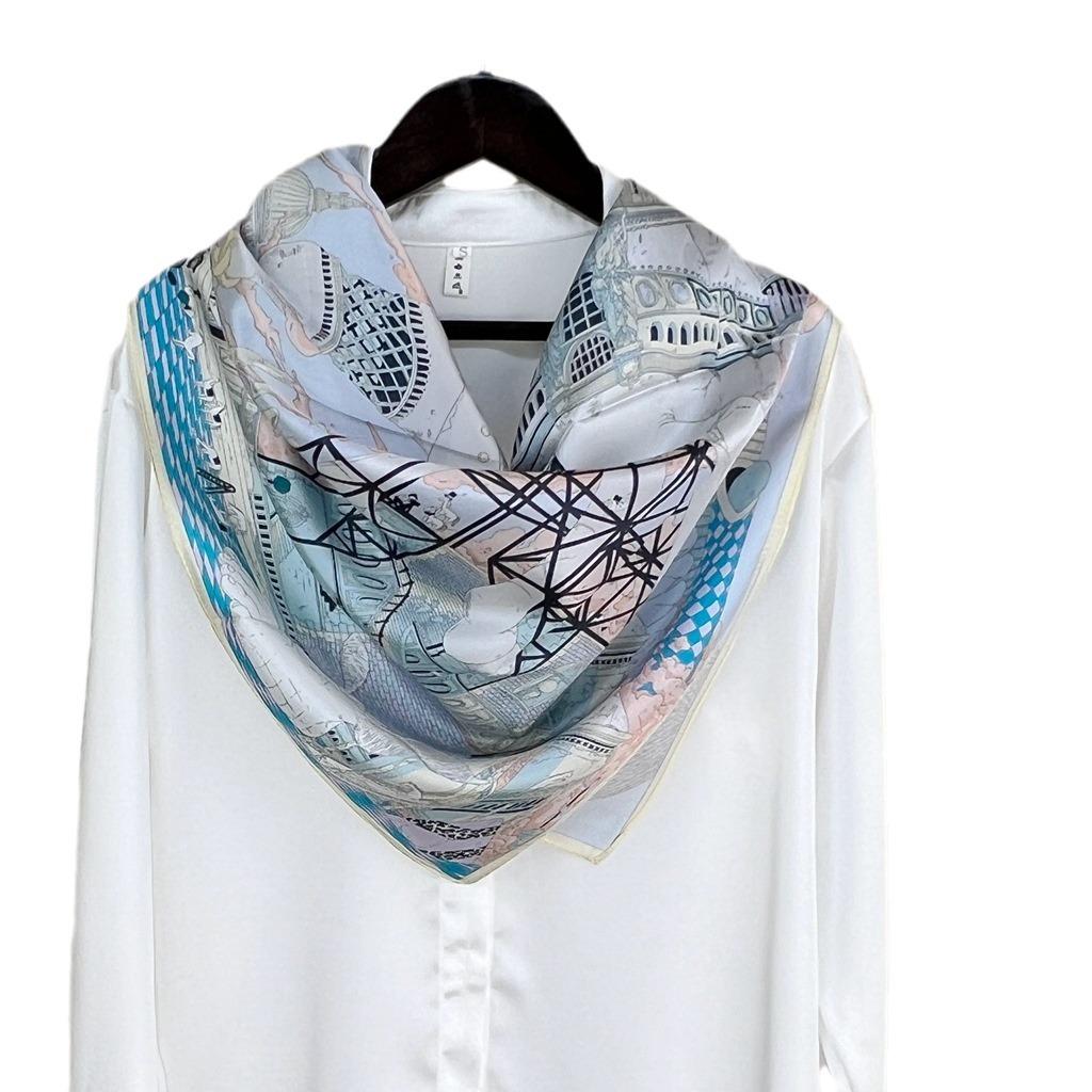 Horse Country 90Cm Silk Satin Silk Scarf Painting Framed Shawl Spring And Summer Scarf Sun Protection Mulberry Silk Square Scarf